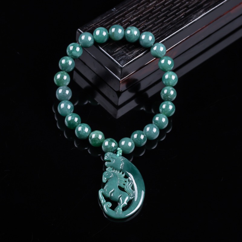 Jewelry & Watches Ltd - Natuurlijke Jadeïet Blue Water Zodiac Horse