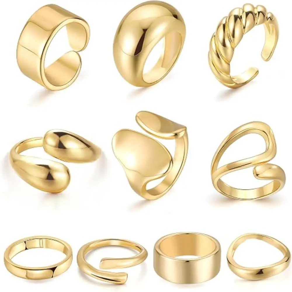 Minimalist Ring Stackable - Dames 10-delige 18K vergulde dikke open