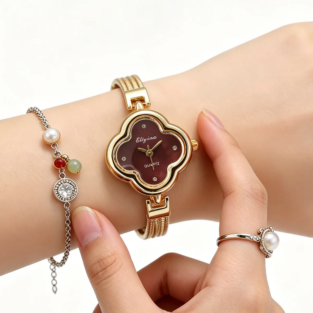 Vintage Jewelry Watches Women - Vintage Dameshorloge Gouden Metalen Mesh Band