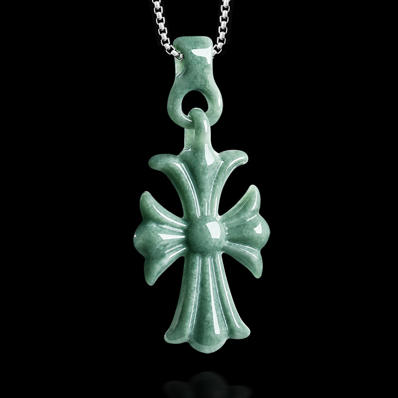 Jewelry & Watches Ltd - Natuurlijke Birmese Jadeïet kruis hanger ketting