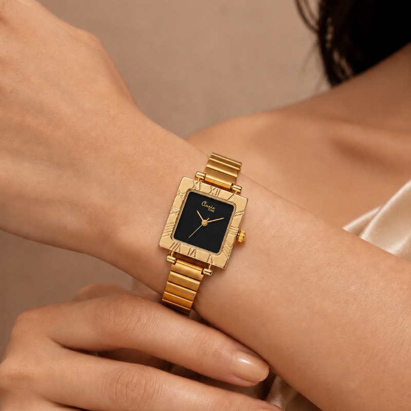 Jewelry Watches For Kids - Luxe gouden vierkante dames quartzhorloge retro
