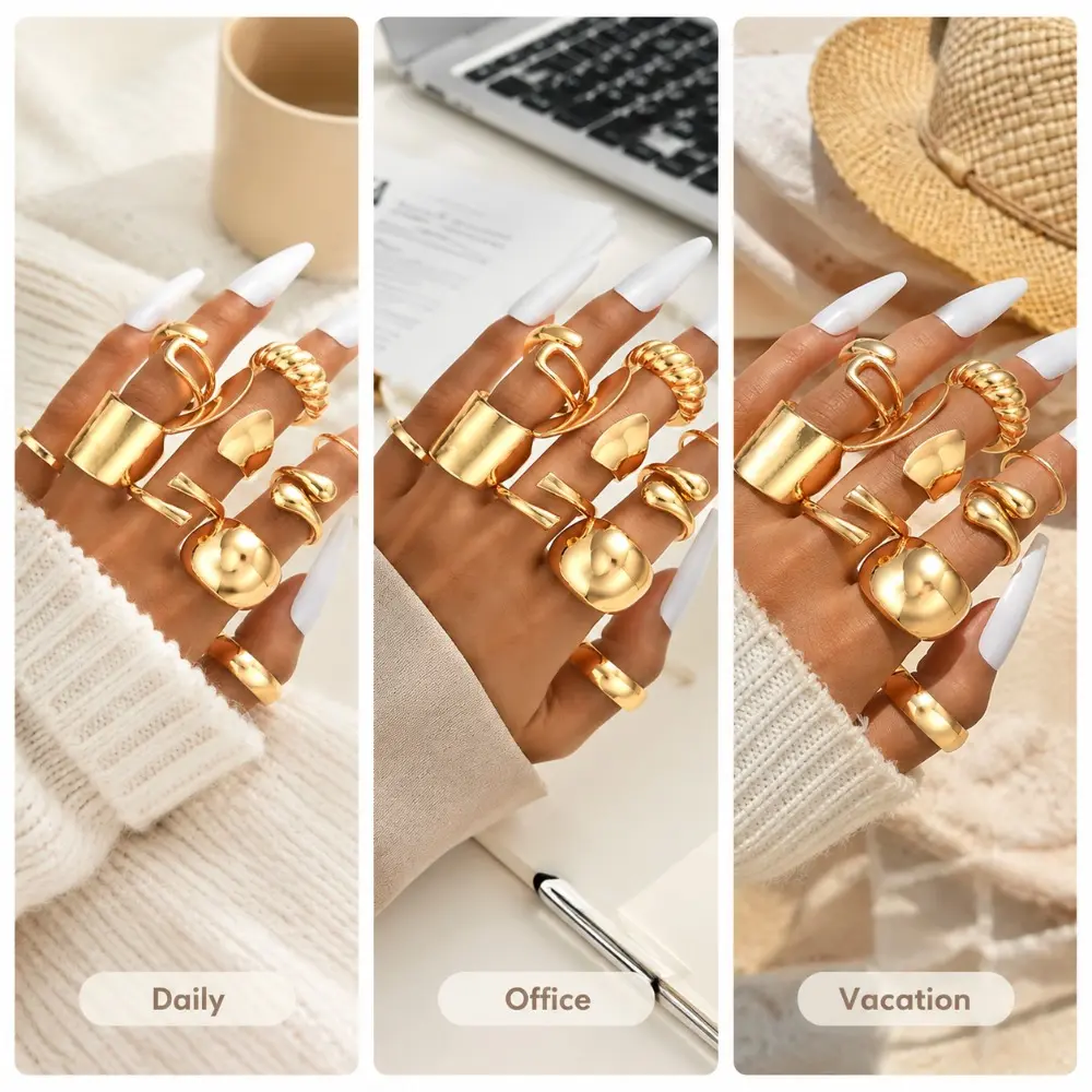 Dames 10-delige 18K vergulde d - Minimalist Ring Stackable recensie en prijs