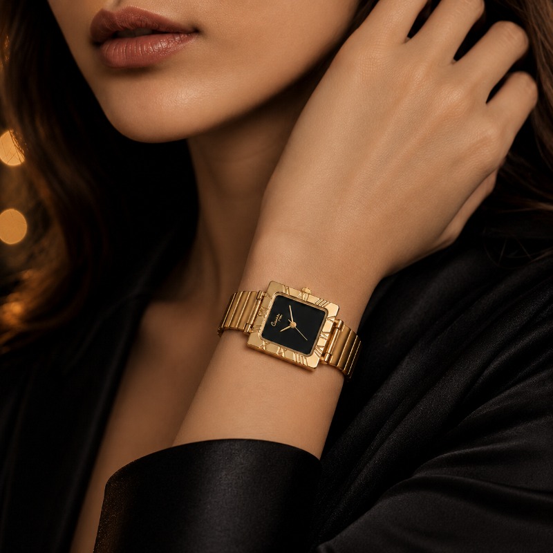Luxe gouden vierkante dames qu - Jewelry Watches For Kids recensie en prijs